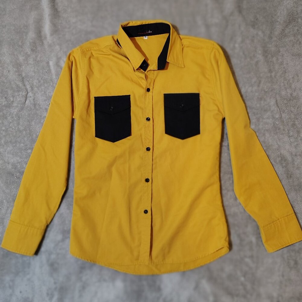 Vintage Western Top Italian Design Double Collar Marigold Yellow Black Cowgirl